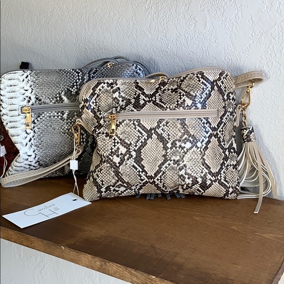 Carol Clutch-Crossbody, Side Tassel Snake Brown - Picture 5 of 5